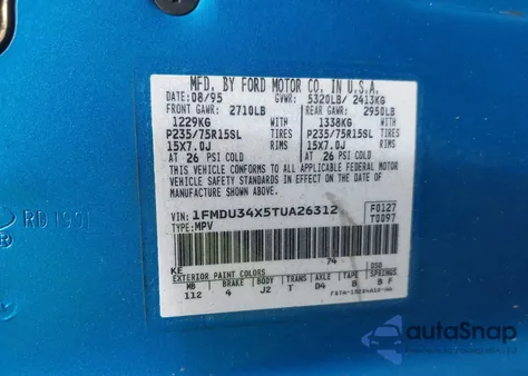 1996 Ford Explorer z USA, uszkodzony, nr VIN 1FMDU34X5TUA26312